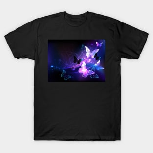 Violet Background with Night Butterflies T-Shirt